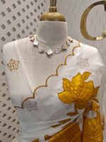 Crushed silk with floral and leafy applique work - Image 17