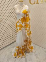Crushed silk with floral and leafy applique work - Image 18