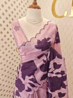 Crushed silk with floral and leafy applique work - Image 13