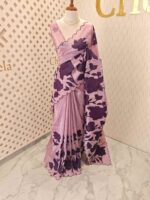 Crushed silk with floral and leafy applique work - Image 15