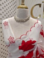 Crushed silk with floral and leafy applique work - Image 11