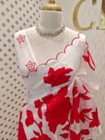 Crushed silk with floral and leafy applique work - Image 10