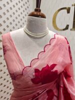 Crushed silk with floral and leafy applique work - Image 8