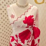Crushed silk with floral and leafy applique work