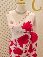 Crushed silk with floral and leafy applique work