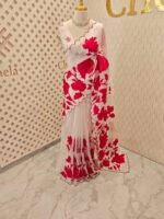 Crushed silk with floral and leafy applique work - Image 3