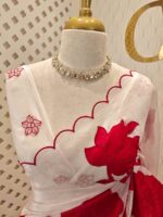 Crushed silk with floral and leafy applique work - Image 2
