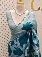 Crushed silk with floral and leafy applique work - Image 4