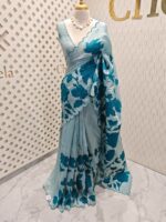 Crushed silk with floral and leafy applique work - Image 6