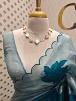 Crushed silk with floral and leafy applique work - Image 5