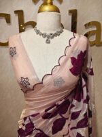 Crushed silk with floral and leafy applique work - Image 19