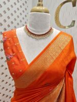 Dola silk with contrast embroidery work along with small sequences - Image 2