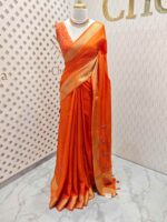 Dola silk with contrast embroidery work along with small sequences - Image 3