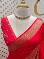 Dola silk with contrast embroidery work along with small sequences - Image 5