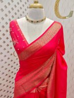Dola silk with contrast embroidery work along with small sequences - Image 4