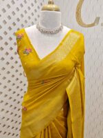 Dola silk with contrast embroidery work along with small sequences - Image 10
