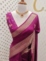 Dola silk with contrast embroidery work along with small sequences - Image 7