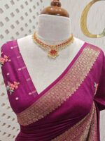Dola silk with contrast embroidery work along with small sequences - Image 8
