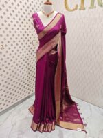 Dola silk with contrast embroidery work along with small sequences - Image 9
