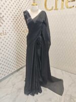Georgette saree with net blouse floral applique and pearl, bead embellishments - Image 14