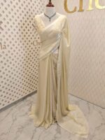 Georgette saree with net blouse floral applique and pearl, bead embellishments - Image 11