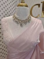 Georgette saree with net blouse floral applique and pearl, bead embellishments - Image 2
