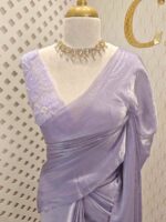 Georgette saree with net blouse floral applique and pearl, bead embellishments - Image 15