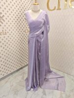 Georgette saree with net blouse floral applique and pearl, bead embellishments - Image 17