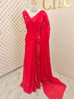 Georgette saree with net blouse floral applique and pearl, bead embellishments - Image 8