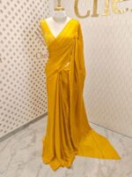 Georgette saree with net blouse floral applique and pearl, bead embellishments - Image 6
