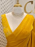Georgette saree with net blouse floral applique and pearl, bead embellishments - Image 5