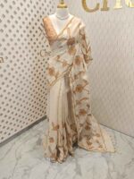Linen with floral and leafy applique jaal pattern - Image 6