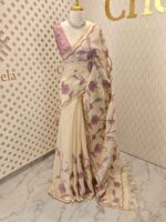 Linen with floral and leafy applique jaal pattern - Image 3