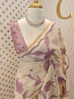 Linen with floral and leafy applique jaal pattern