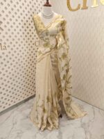 Linen with floral and leafy applique jaal pattern - Image 9