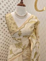 Linen with floral and leafy applique jaal pattern - Image 7