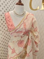 Linen with floral and leafy applique jaal pattern - Image 10