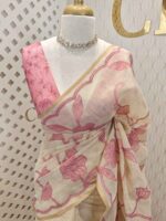 Linen with floral and leafy applique jaal pattern - Image 13