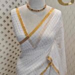 Mul cotton with check pattern and thin golden border