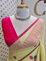 Mul cotton with lotus bud design and lotus flower embroidery design in stripes borders - Image 5