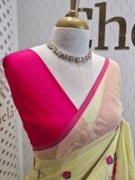 Mul cotton with lotus bud design and lotus flower embroidery design in stripes borders - Image 6