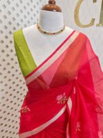 Net kota with cross stitch floral motif and golden border - Image 7