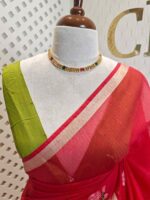 Net kota with cross stitch floral motif and golden border - Image 8