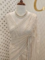 Net saree with cutbead and sequence work on horizontal direction - Image 19