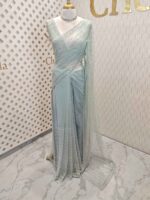 Net saree with cutbead and sequence work on horizontal direction - Image 24