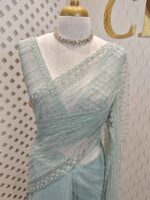 Net saree with cutbead and sequence work on horizontal direction - Image 22
