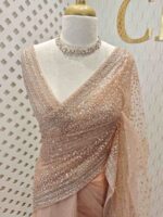 Net saree with sequence and zigzag cut bead border - Image 43