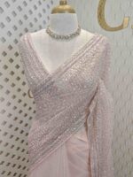 Net saree with sequence and zigzag cut bead border - Image 37