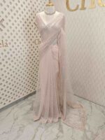 Net saree with sequence and zigzag cut bead border - Image 39