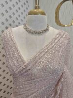 Net saree with sequence and zigzag cut bead border - Image 38